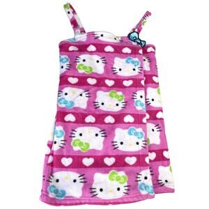 HELLO KITTY Wrap Bath Shower Robe Bow Pink Medium Elastic Mini‎ Dress Sleepwear